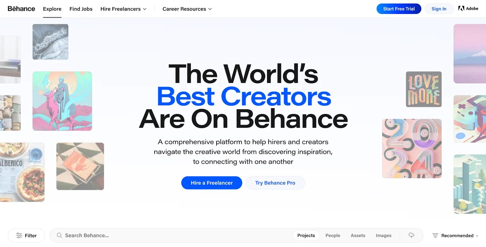 Screenshot of the Behance homepage highlighting top creators