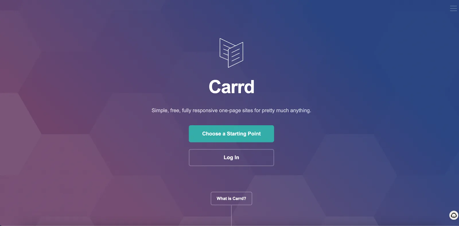 Screenshot of the Carrd homepage for building simple one-page sites