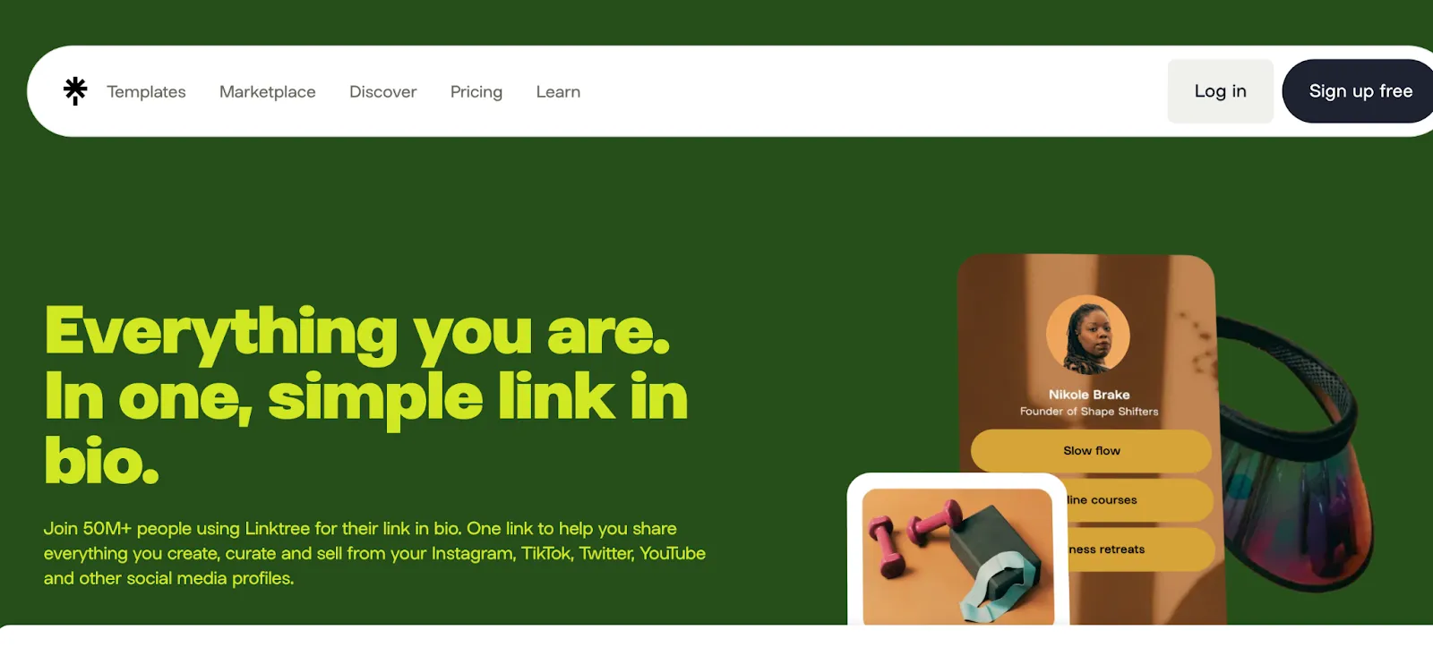Screenshot of the Linktree homepage promoting a single link in bio