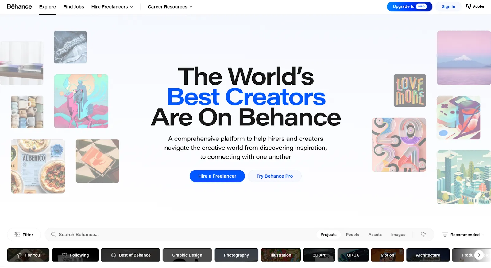 Screenshot of the Behance homepage highlighting top creators