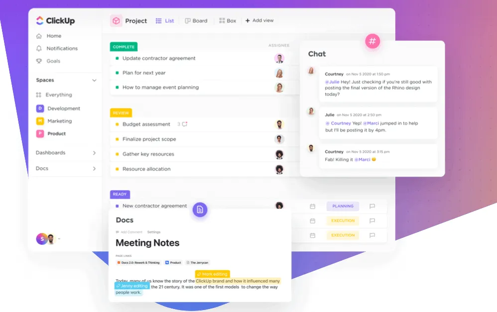 Screenshot of ClickUp app for freelancers