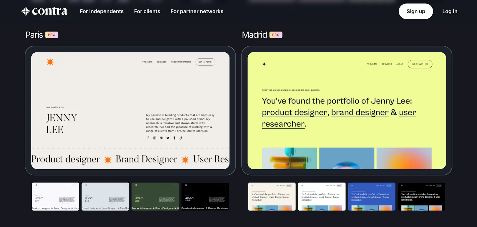 Screenshot of Contra portfolio examples
