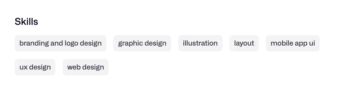 Screenshot of a designer's skills tags on Dribbble