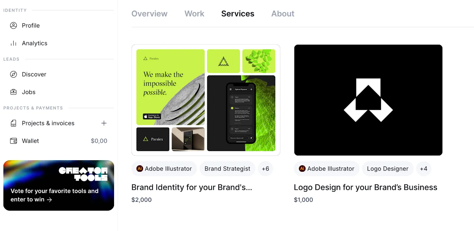 Screenshot of a designer's brand identity and logo work