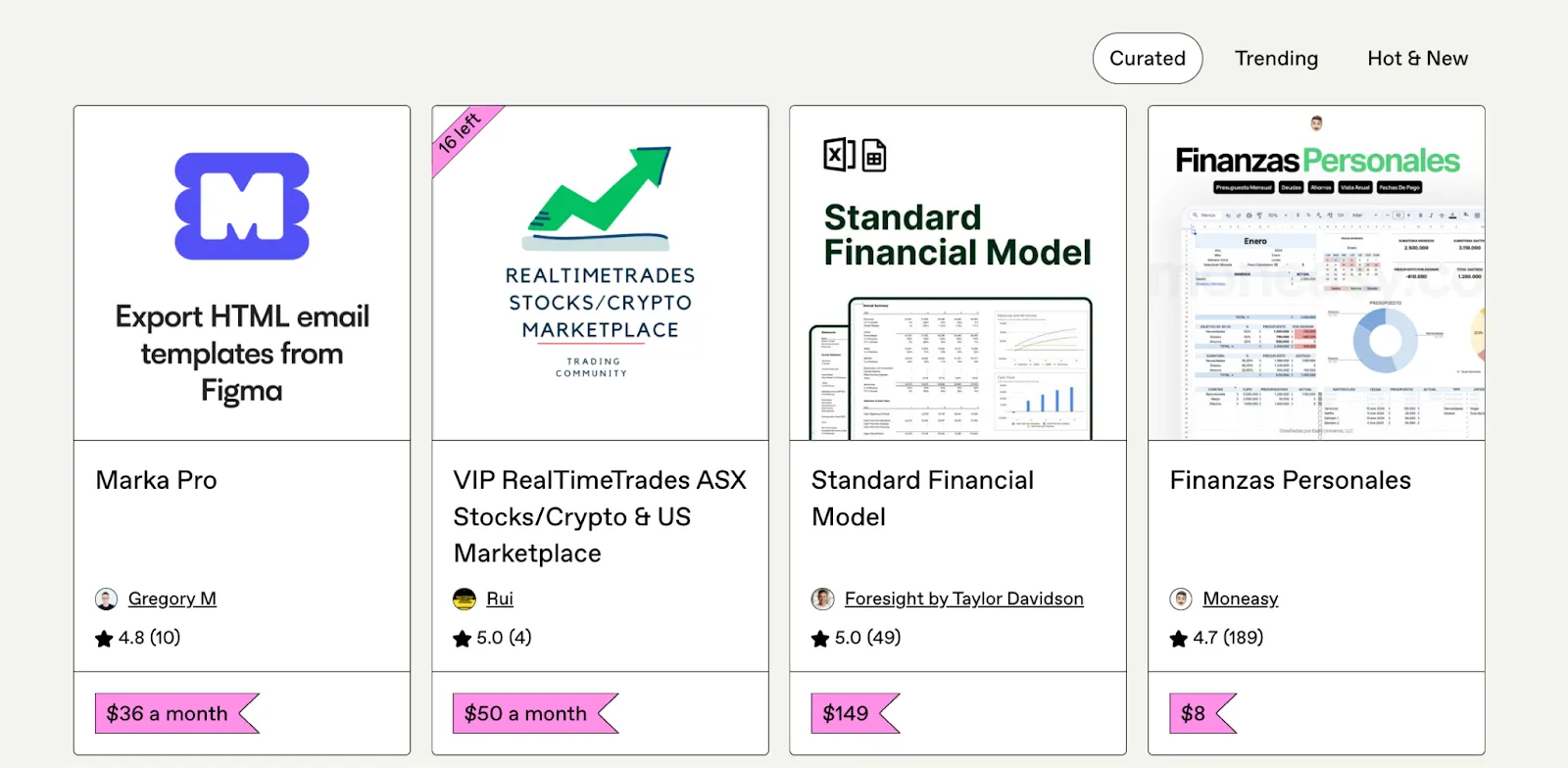 Screenshot of a digital products marketplace listing