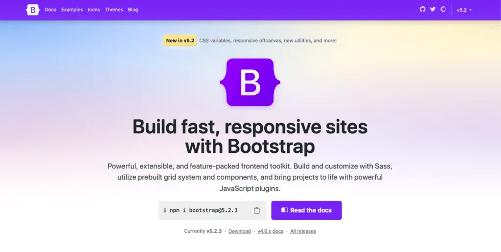 Screenshot of the Bootstrap homepage
