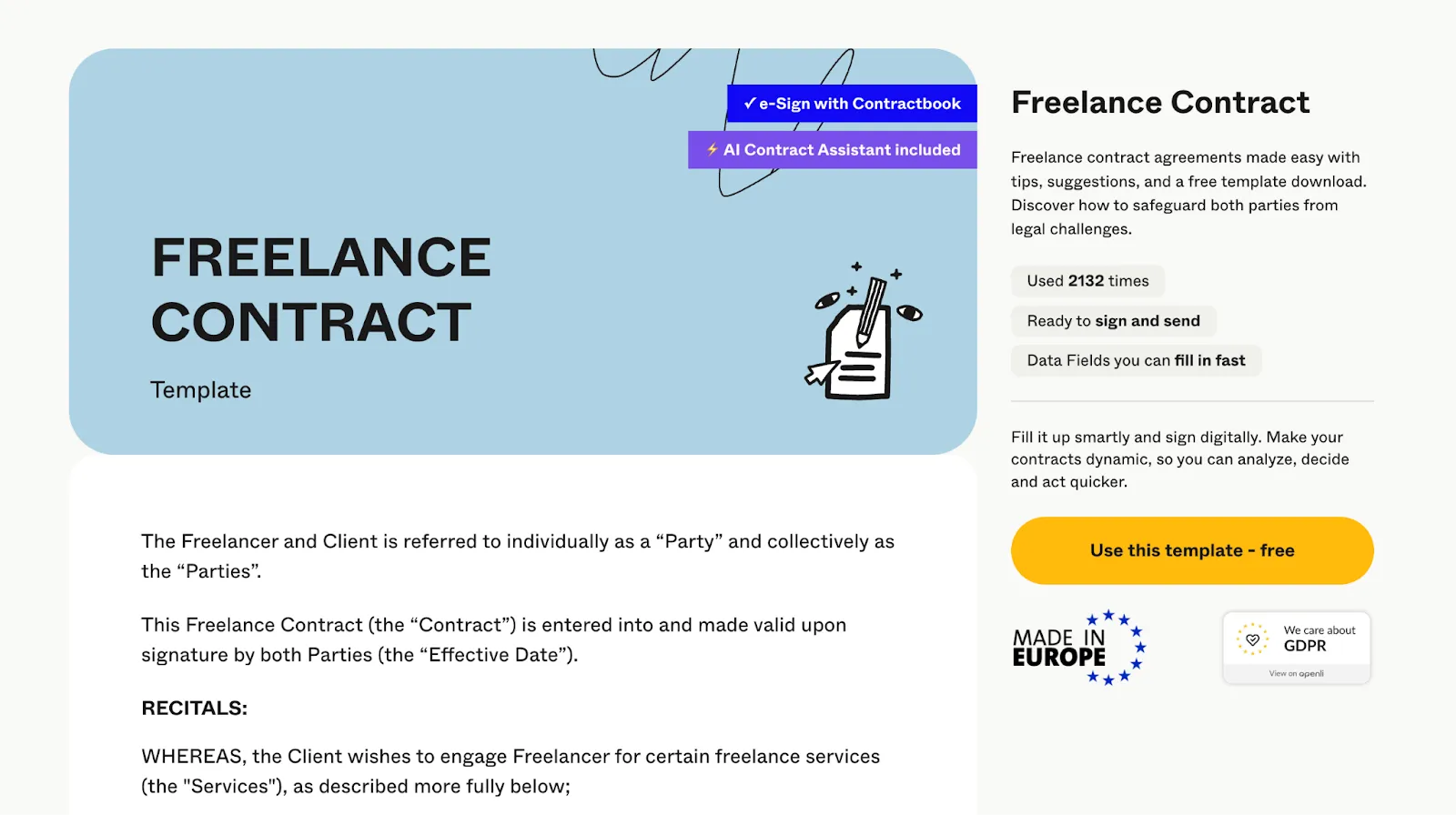 Screenshot of a freelance contract template document