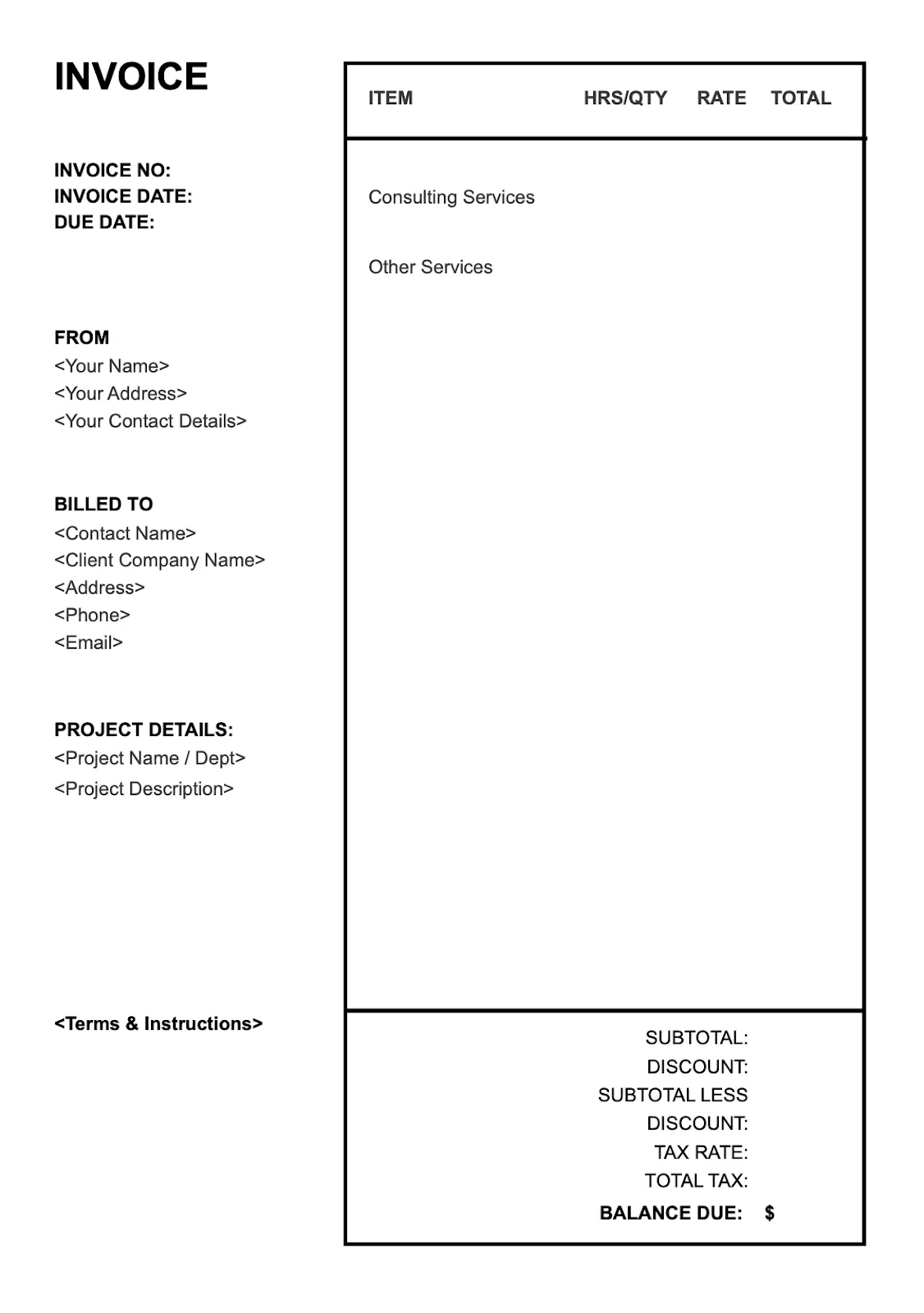 An example consulting invoice template