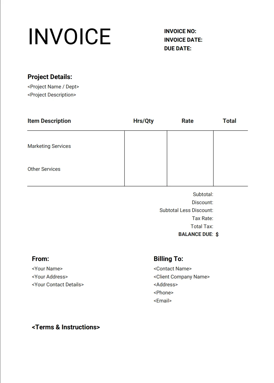 An example marketing freelance invoice template