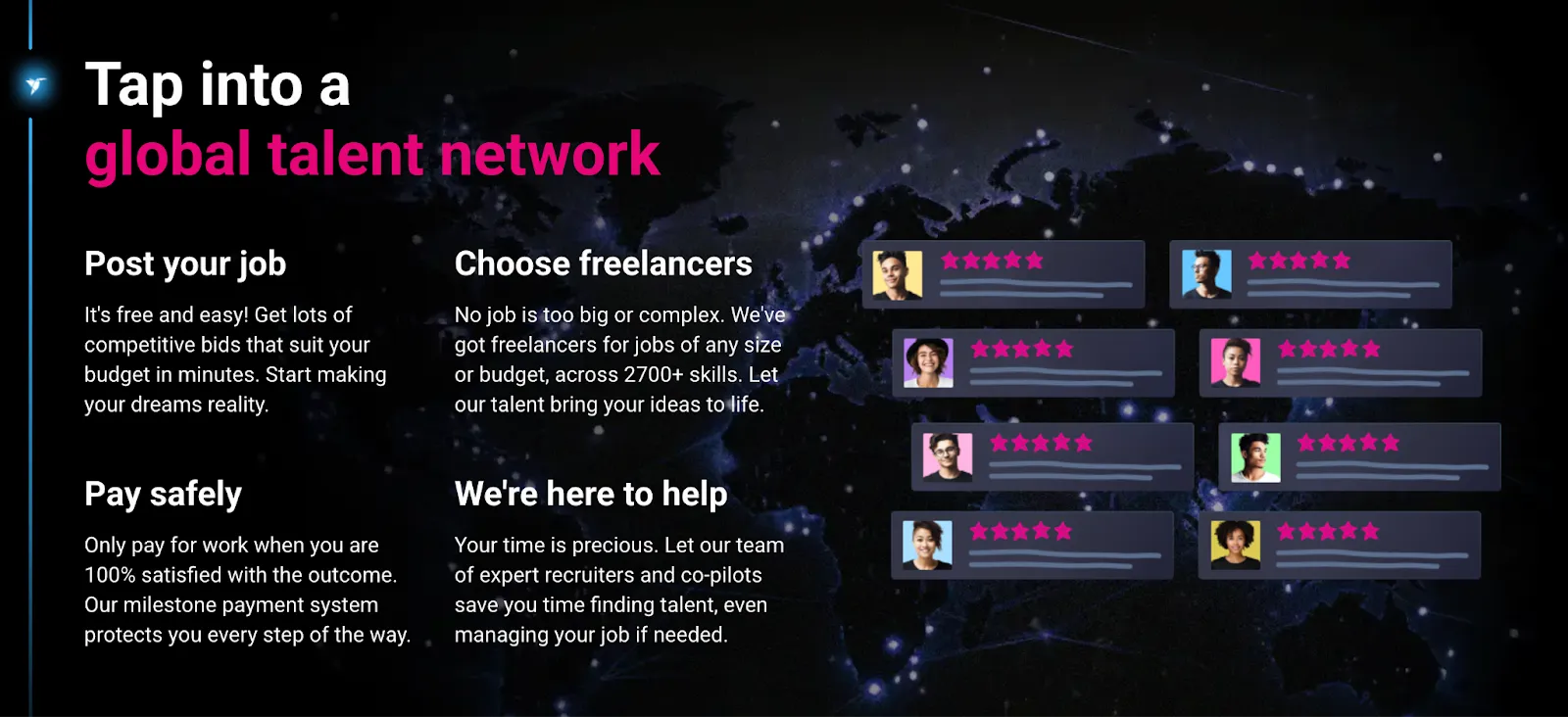 Screenshot of the Freelancer.com homepage promoting a global talent network