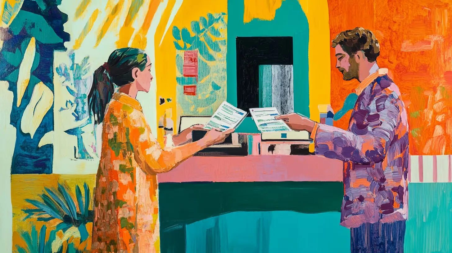 Freelancer at a desk managing cash flow with a laptop, invoice, and payment tools, symbolizing upfront payments and financial stability.