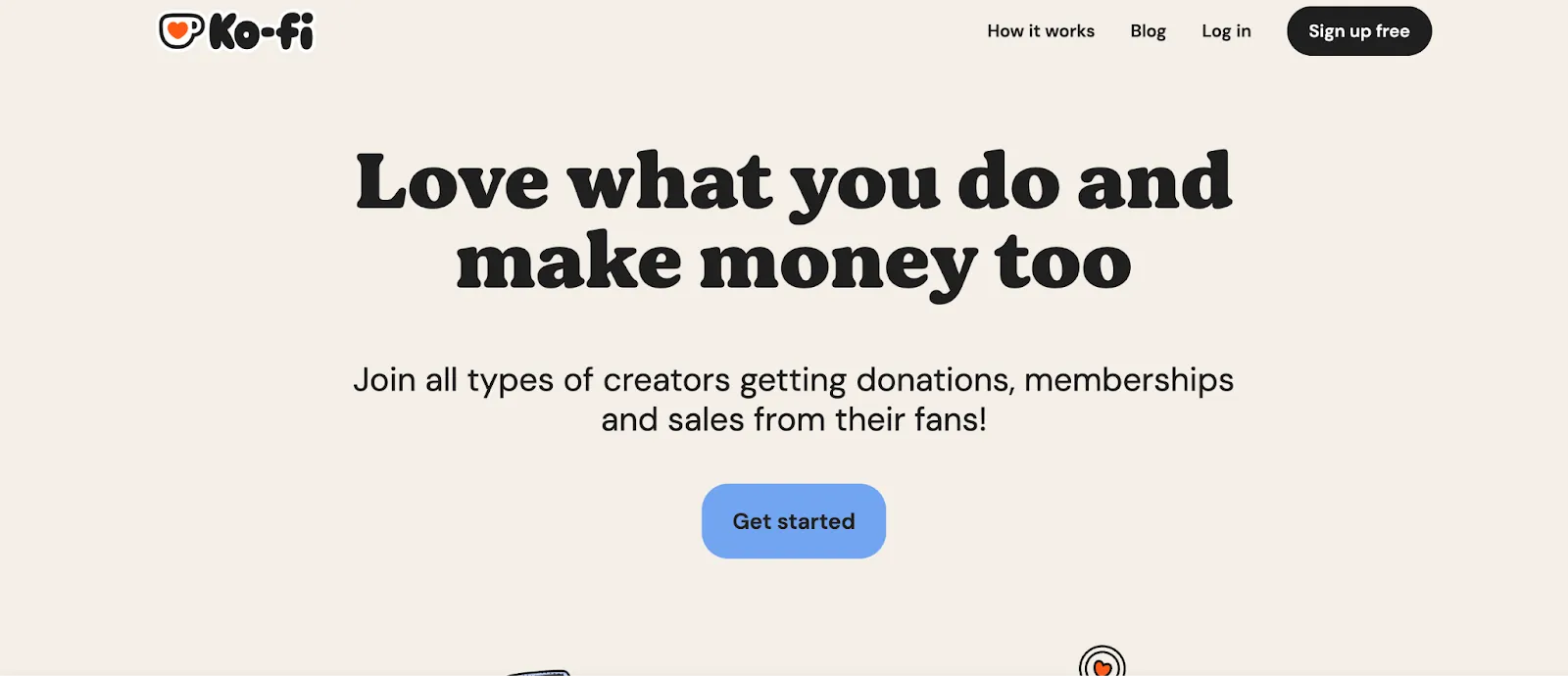 Screenshot of the Ko-fi homepage