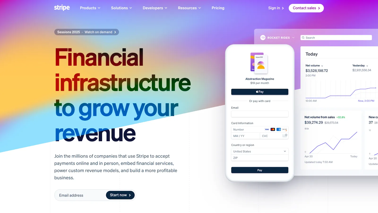 Screenshot of the Stripe homepage