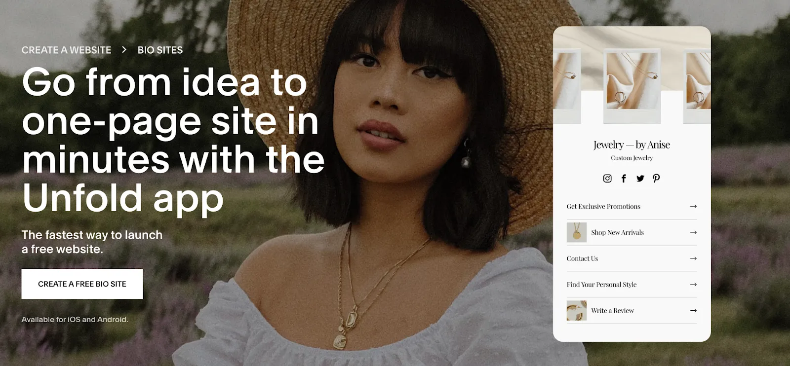 Screenshot of the Unfold one-page site app