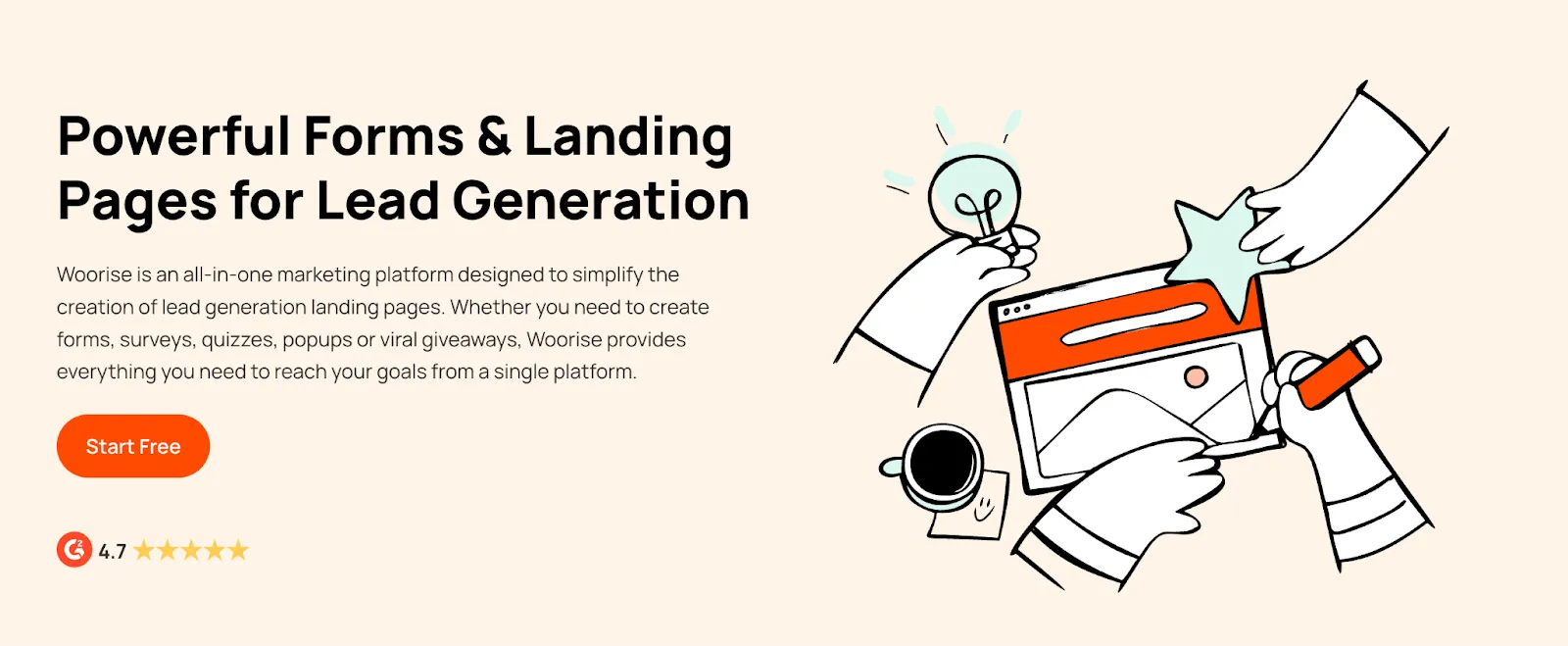 Screenshot of a forms and landing page tool for lead generation