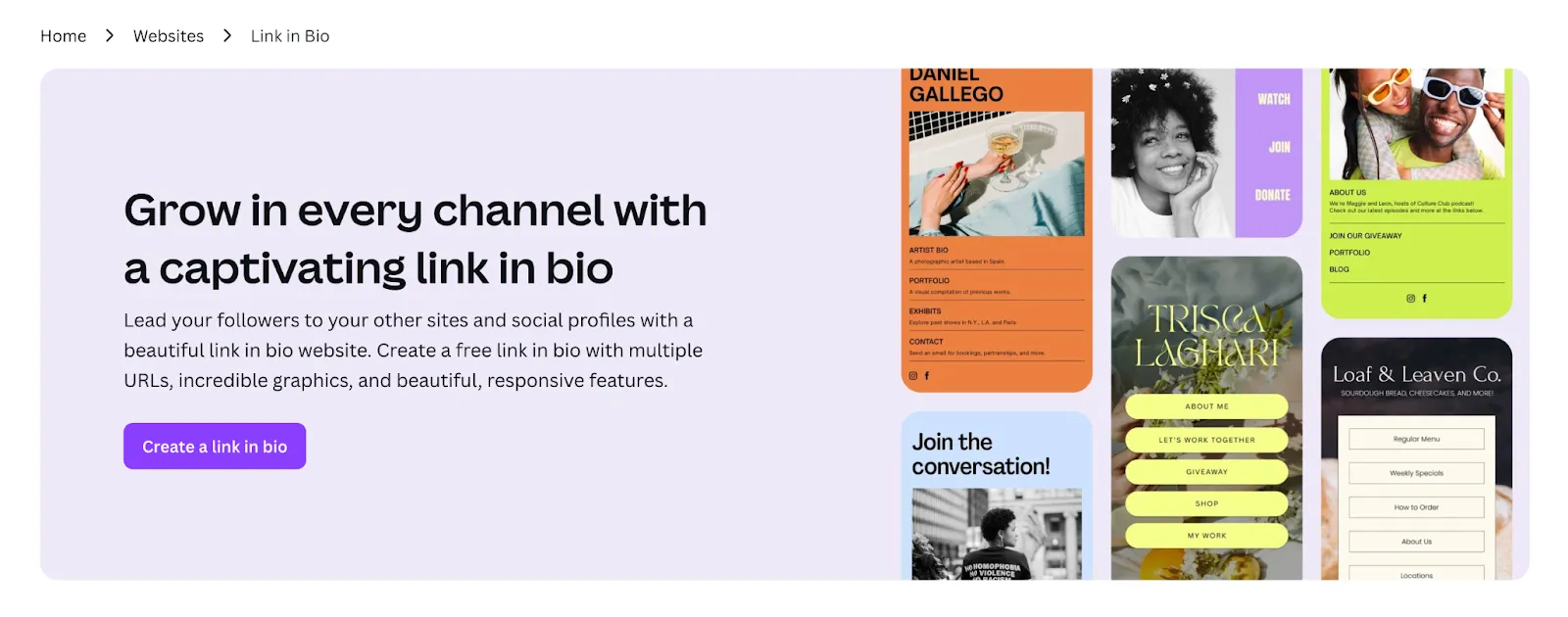 Screenshot of Canva's link in bio feature
