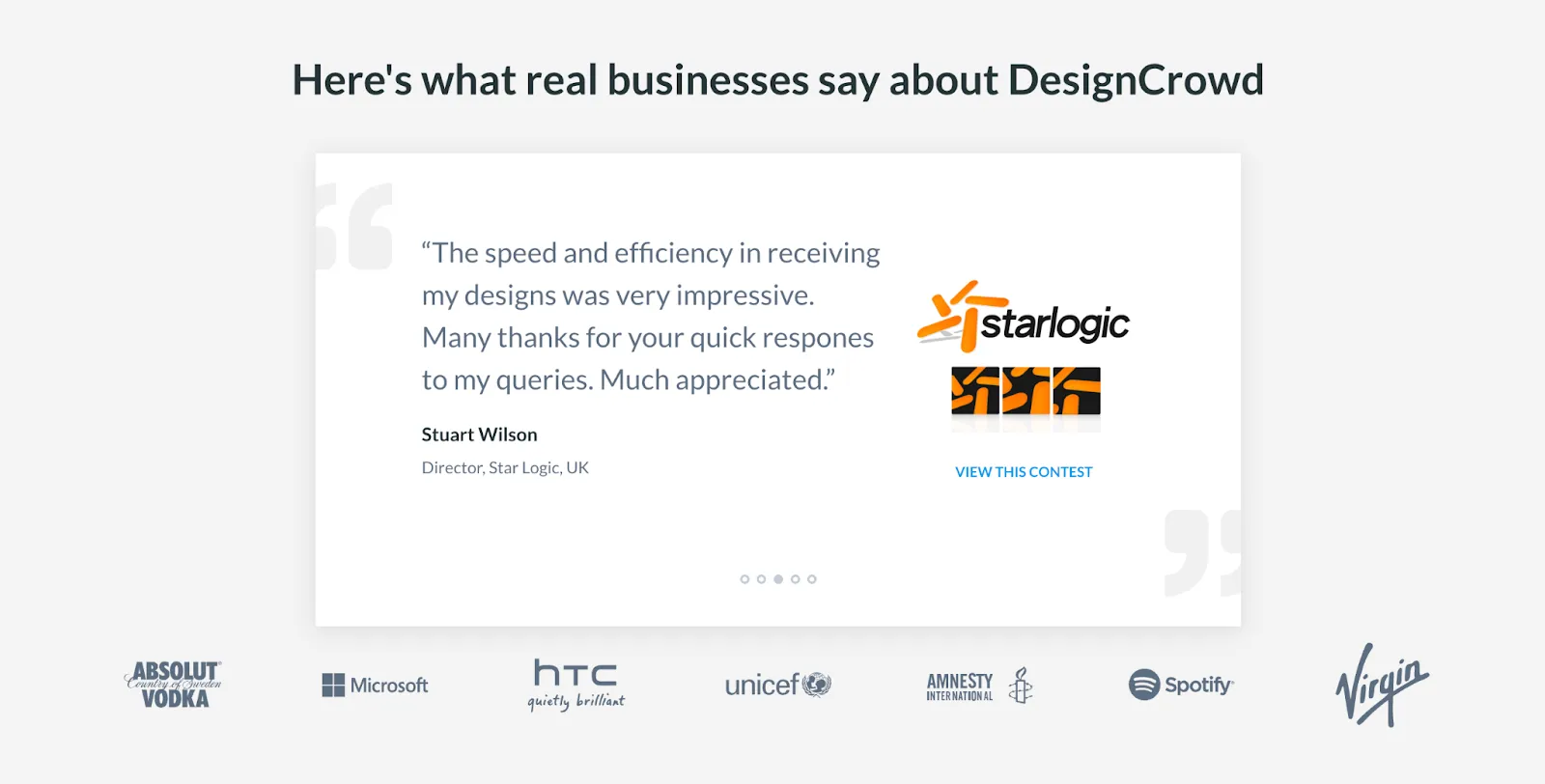Screenshot of DesignCrowd client testimonials