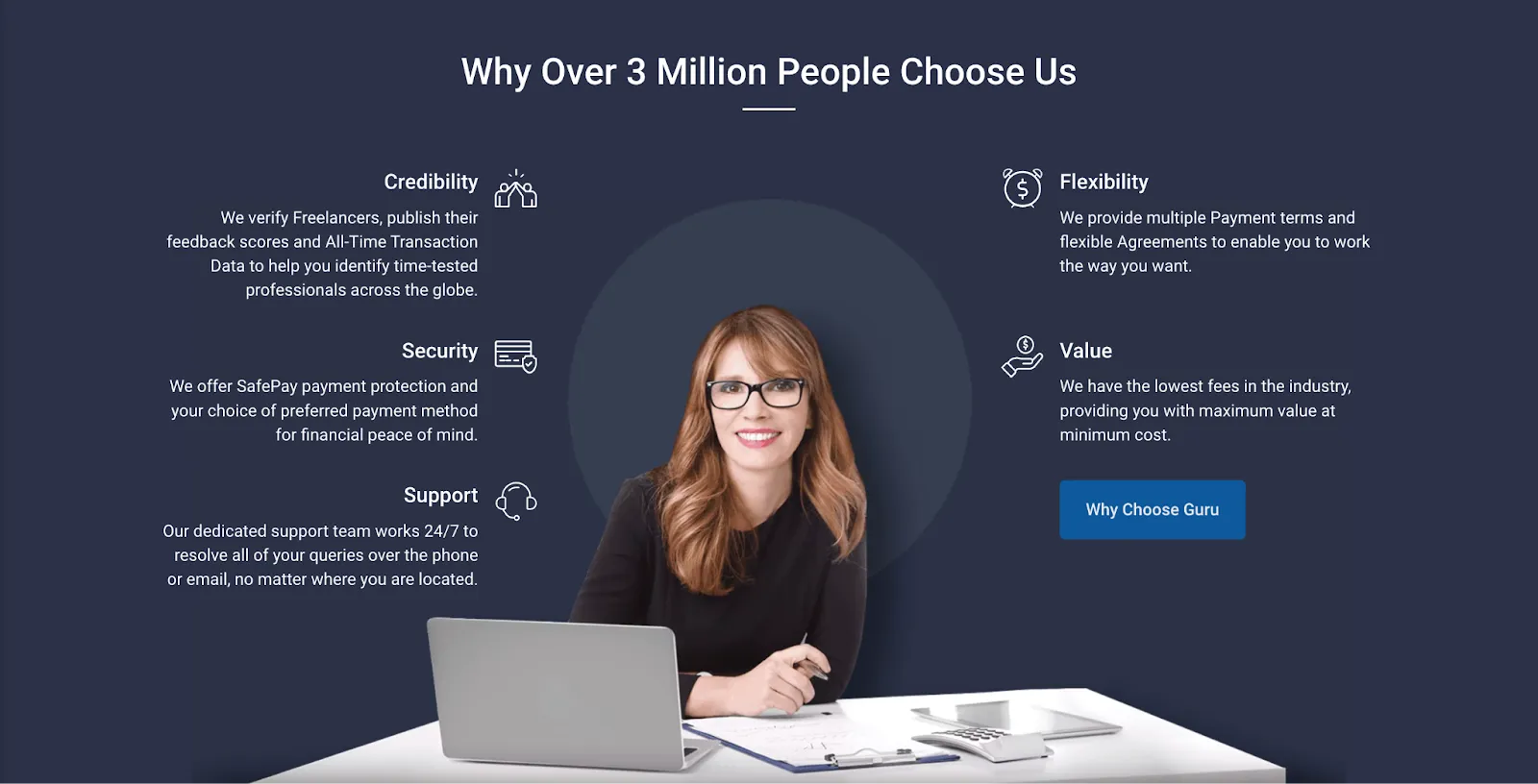 Screenshot of the Guru freelance platform homepage