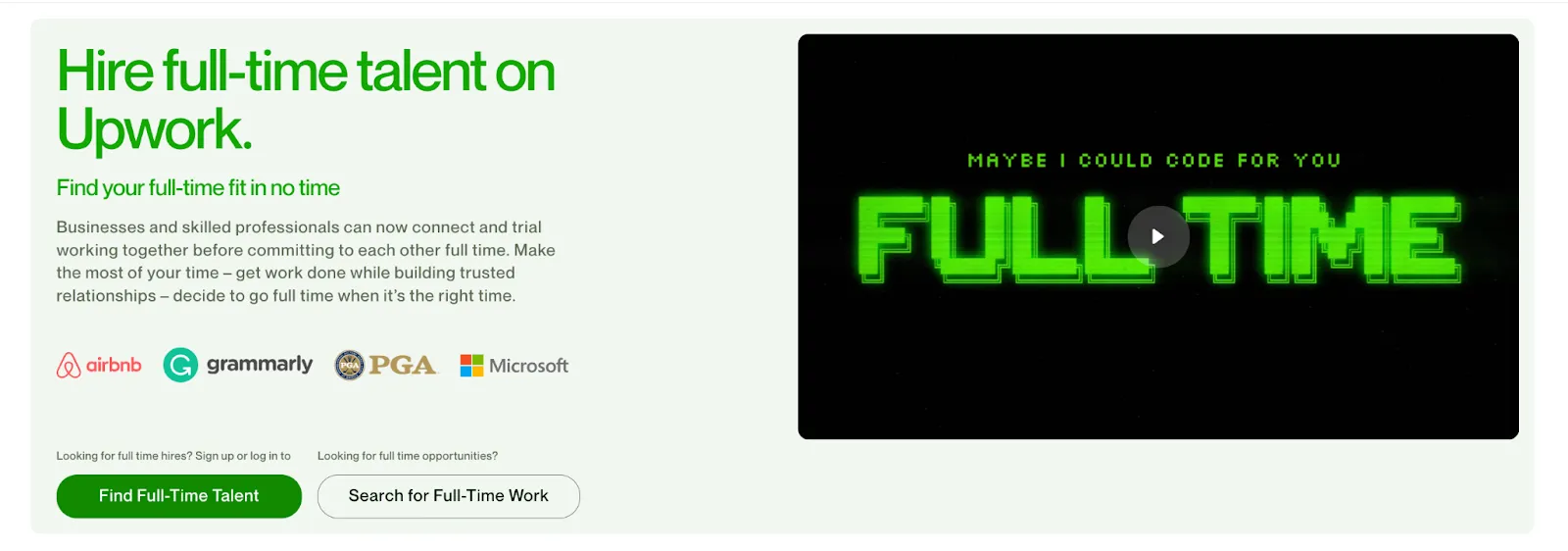 Screenshot of Upwork's hire full-time talent page