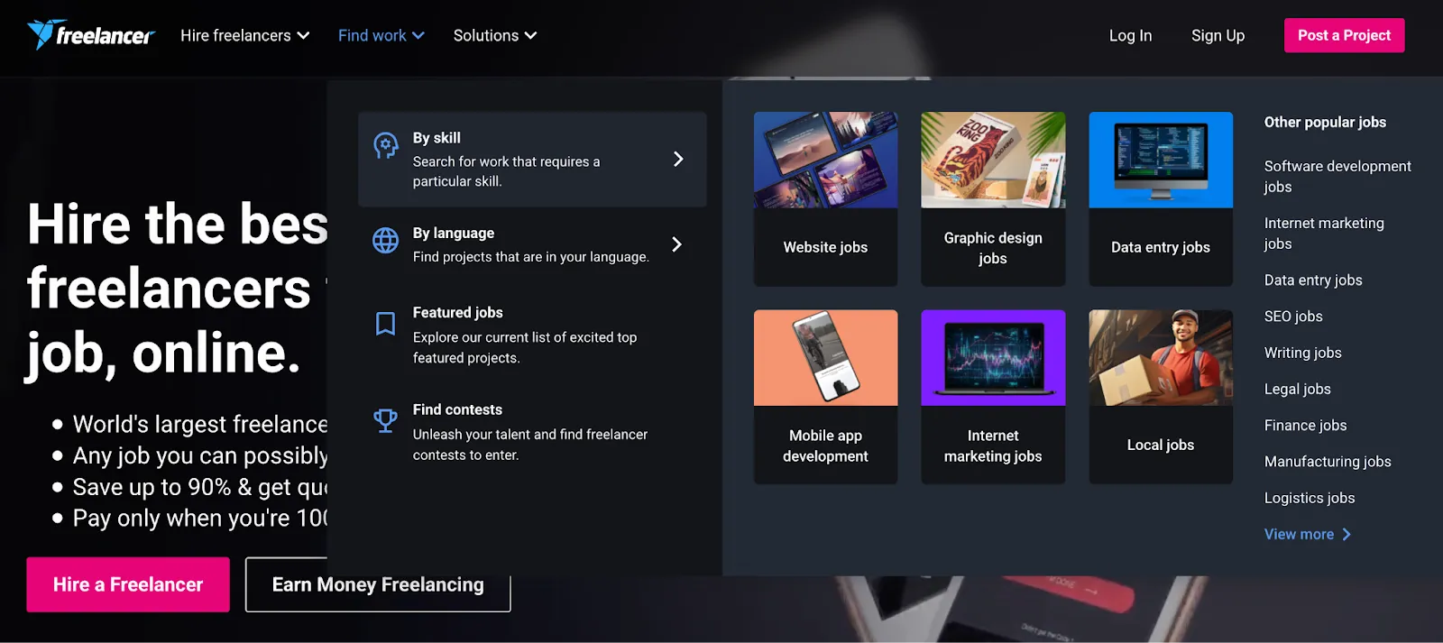 Screenshot of the Freelancer.com homepage