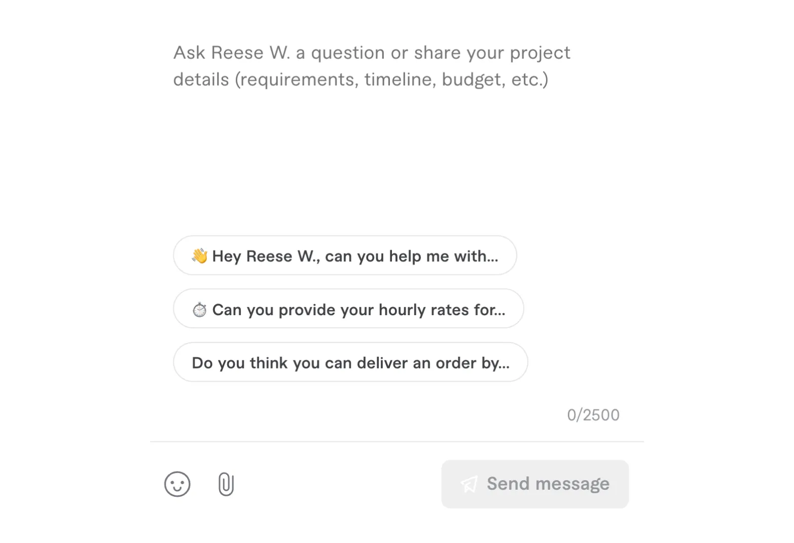 Screenshot of a Fiverr buyer message composer
