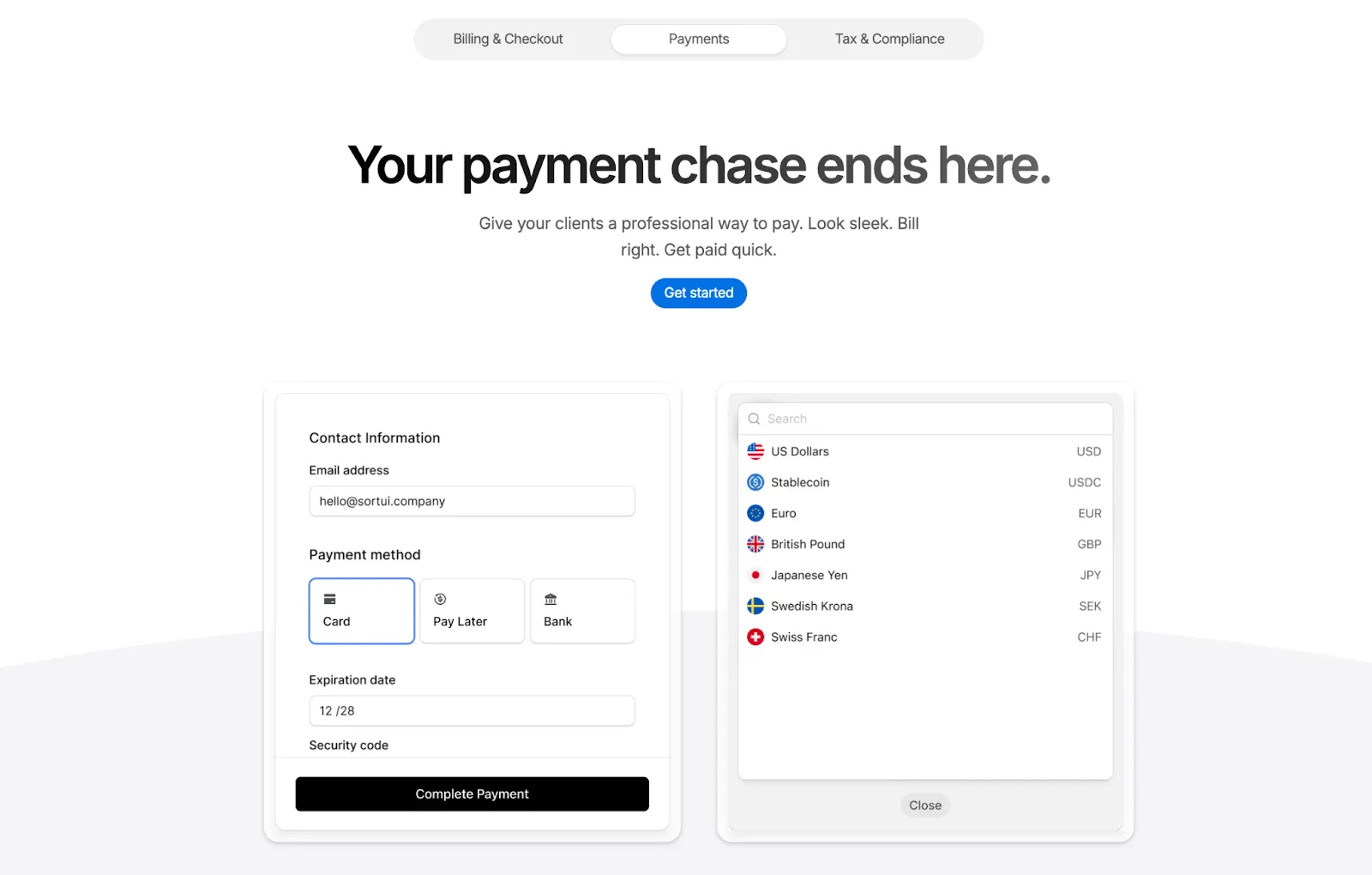 Screenshot of a payment collection checkout