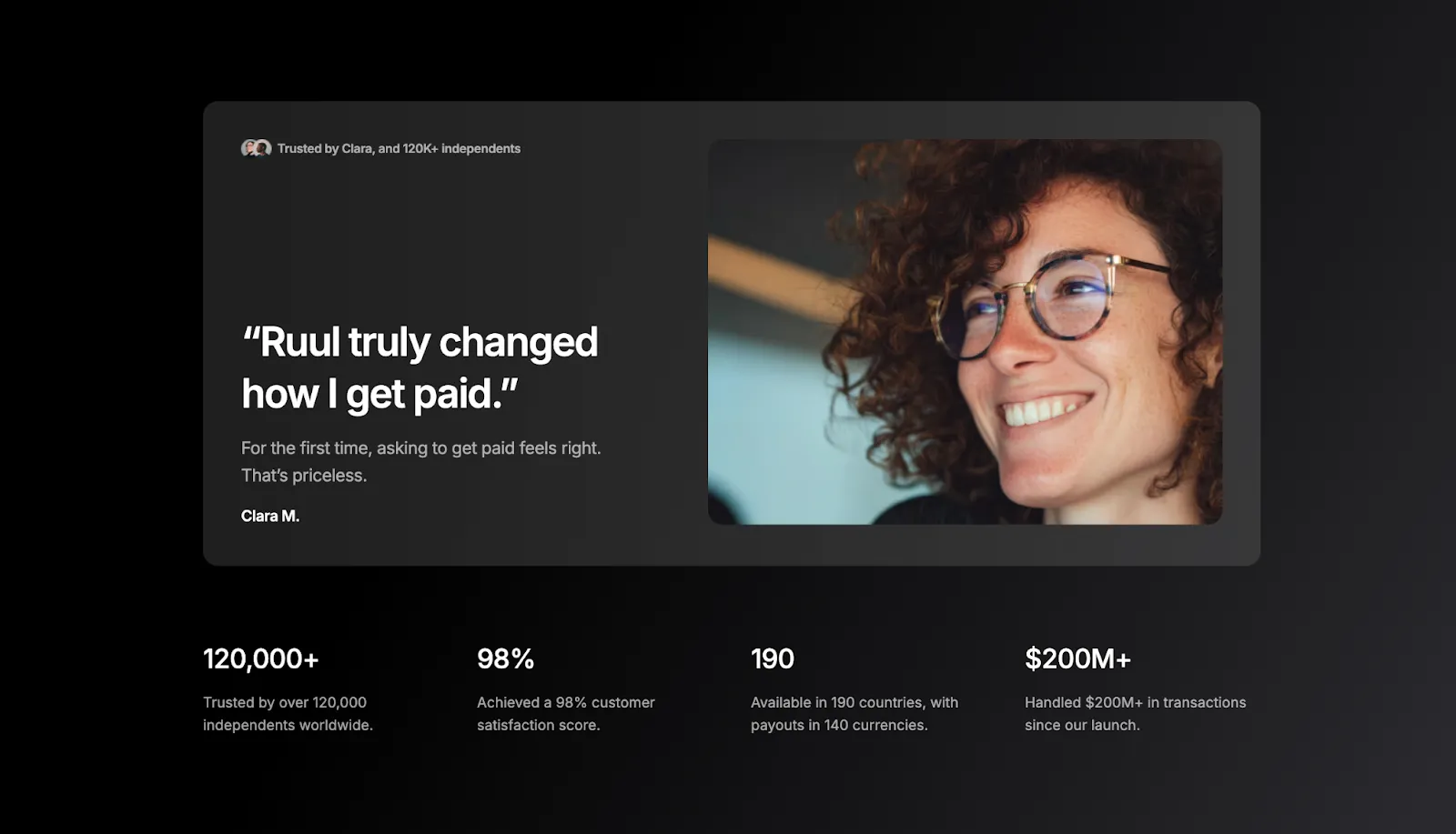 Screenshot of a Ruul testimonial with company statistics
