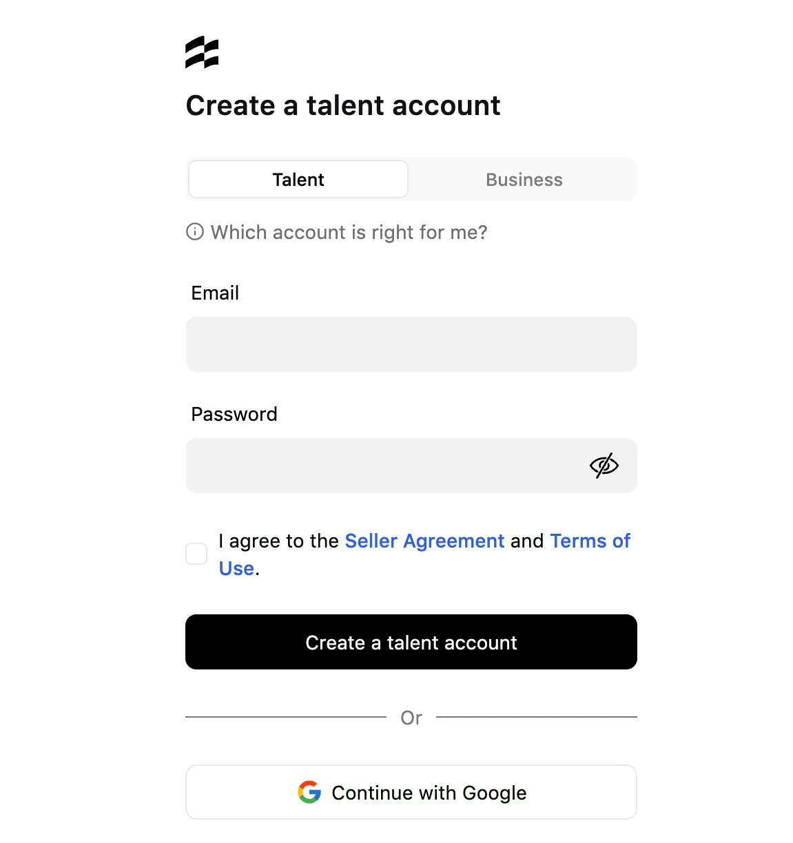 Screenshot of the Ruul talent account sign-up form