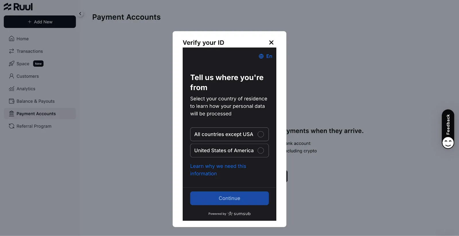 Screenshot of Ruul's identity verification step