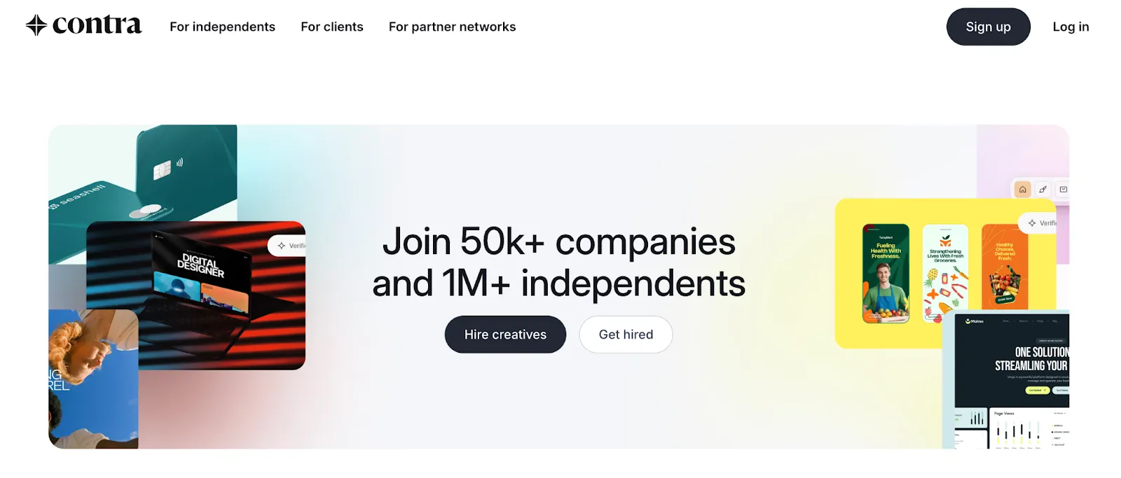 Screenshot of the Contra homepage