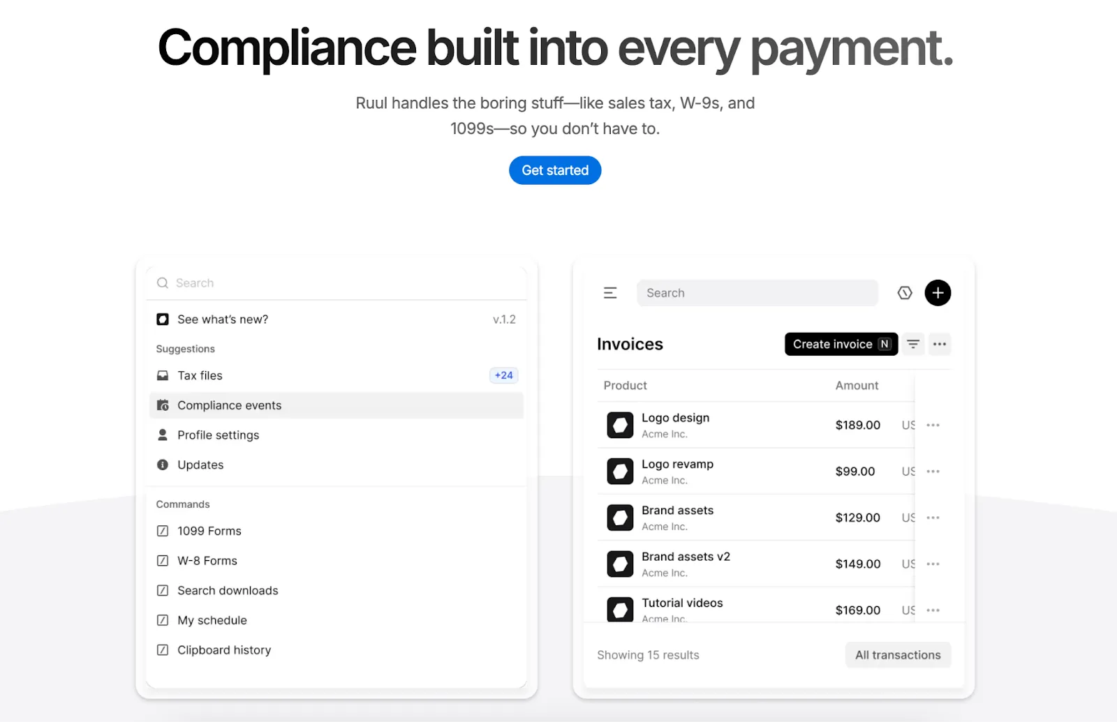 Screenshot of Ruul's compliance and invoicing feature