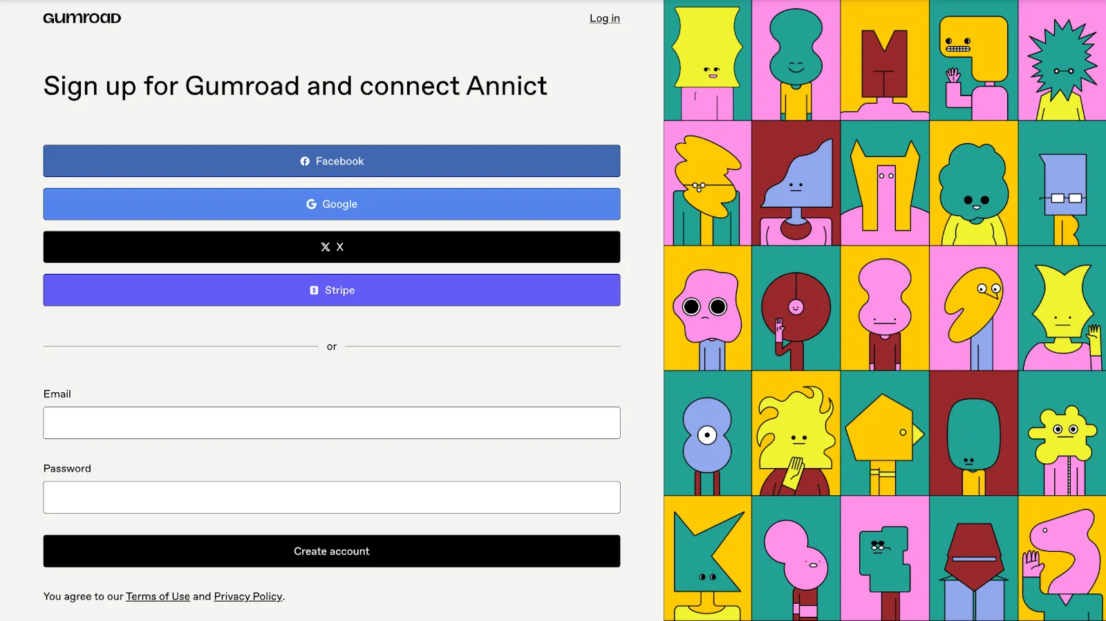Screenshot of the Gumroad sign-up page