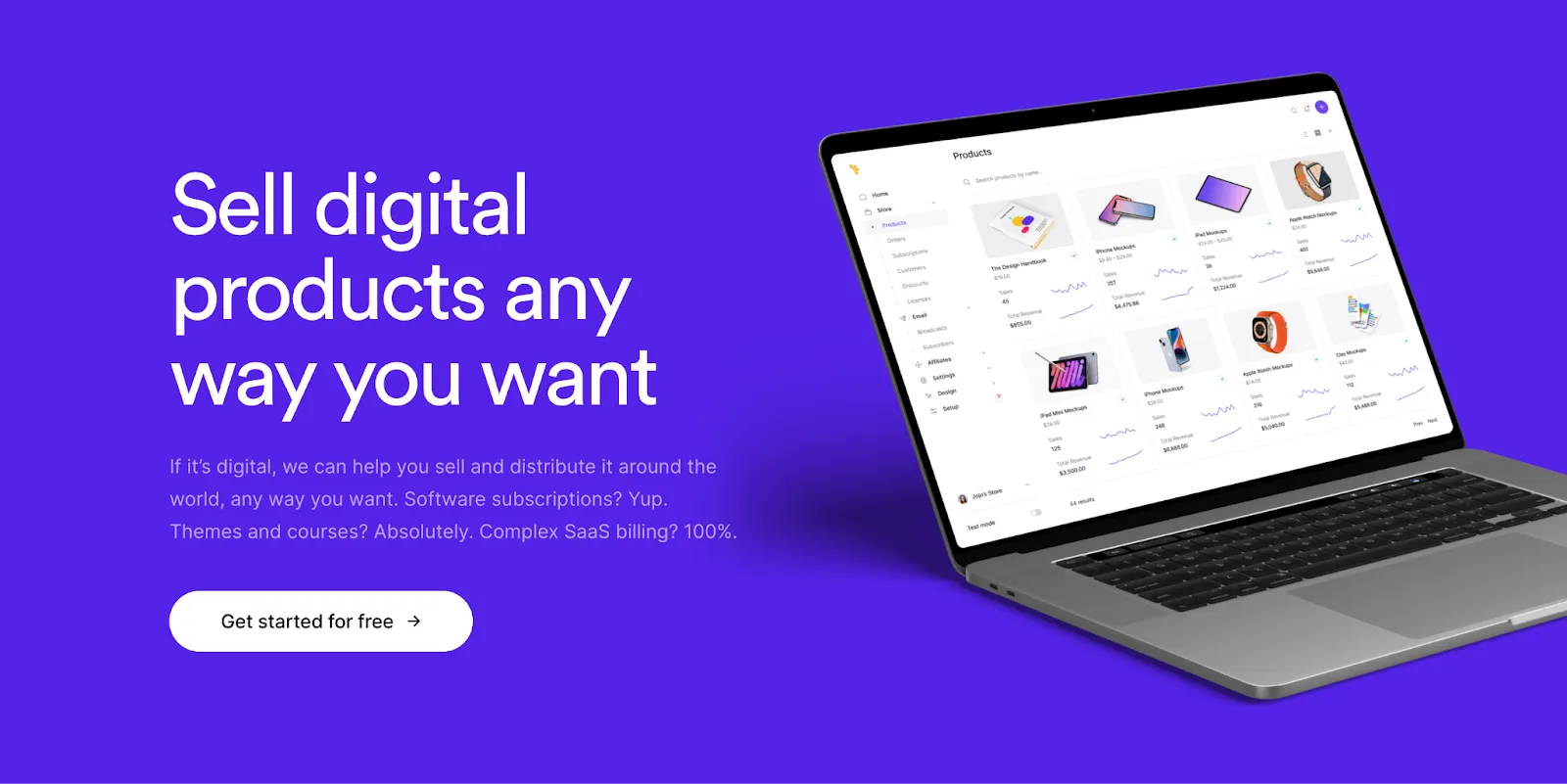 Screenshot of Lemon Squeezy's sell digital products feature