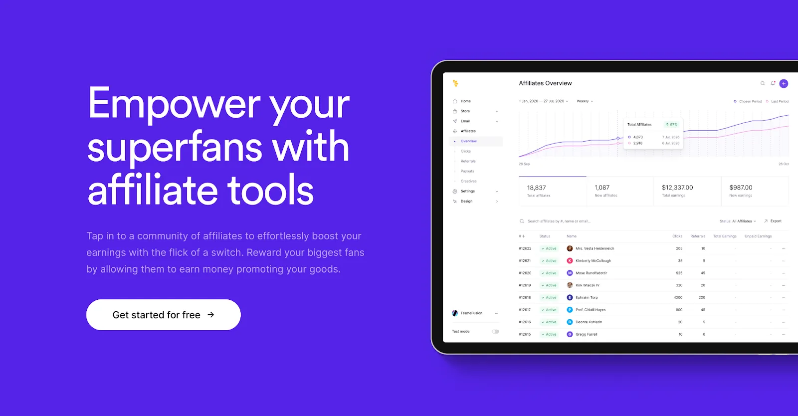 Screenshot of Lemon Squeezy's affiliate tools feature