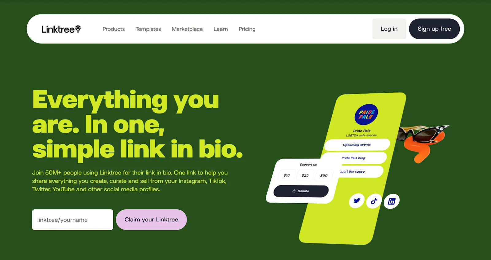 Screenshot of the Linktree homepage