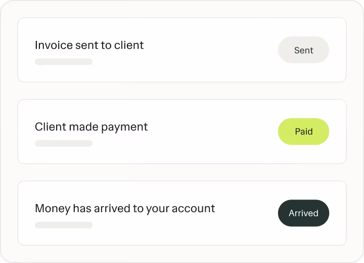 Statuts de facture et de paiement, de l'envoi au paiement puis au versement