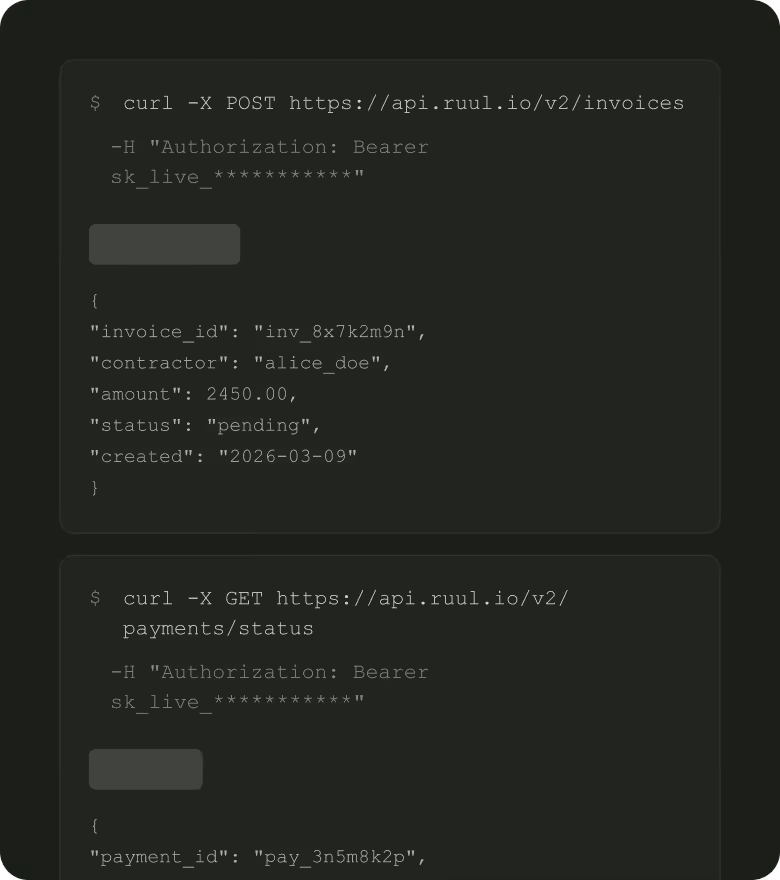 Podsumowanie faktury biznesowej Ruul dla płatności pochodzących z API