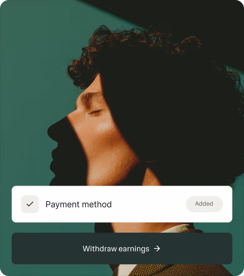 Payment method added — withdraw earnings prompt